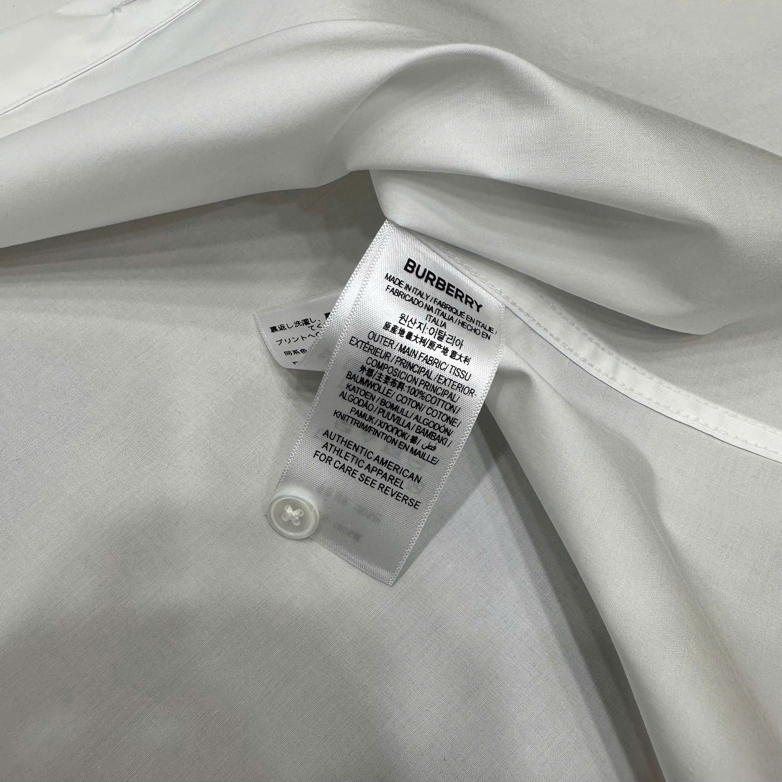 Áo sơ mi dài tay Burberry BBR Trắng logo thêu ngực phối Nâu kẻ sọc cổ tay Like Auth on web MK